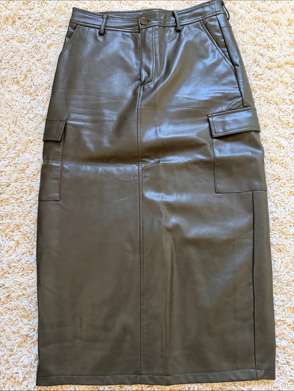 DEX Faux Leather Cargo Pencil Skirt - Olive